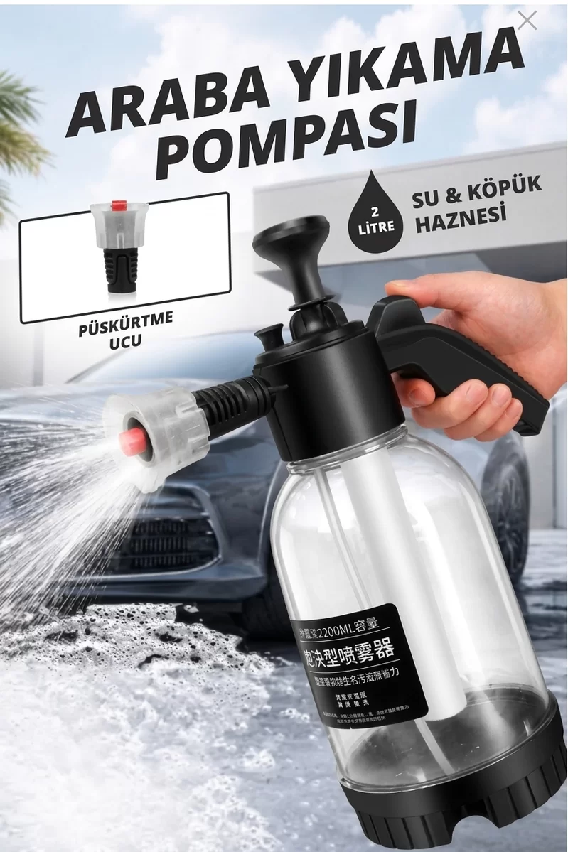 Köpük Atan Pompa 2 L + 3D Wash N Wax Cilalı Oto Yıkama Şampuanı 1/128 Konsantre 500 ml