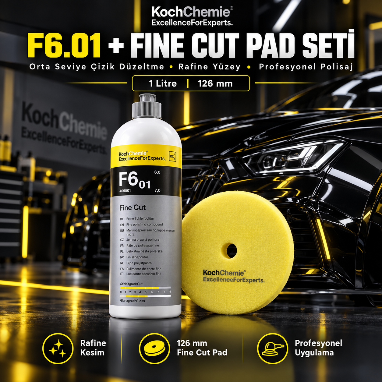 Koch Chemie F6.01 Fine Cut + 126 mm Fine Cut Pad Polisaj Seti