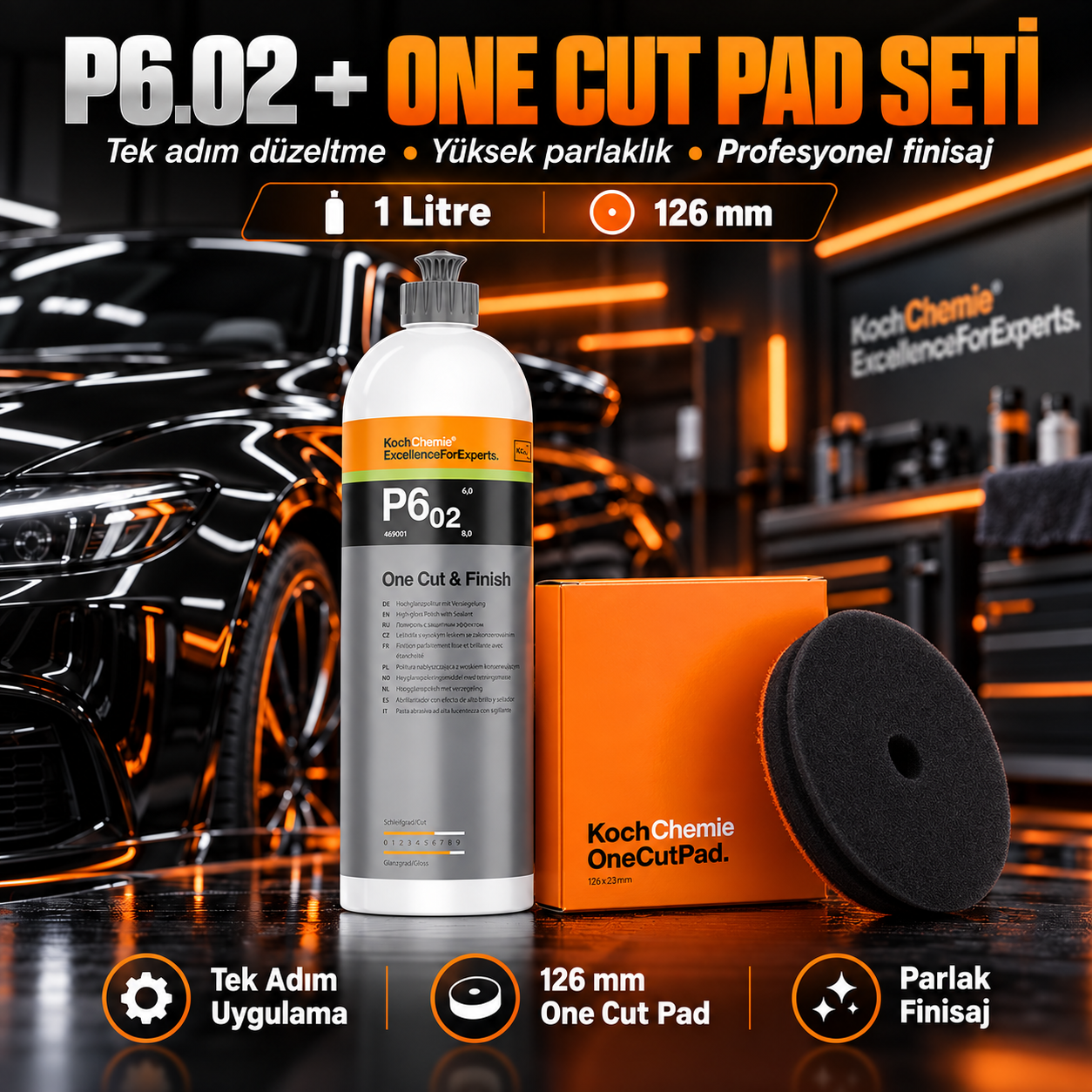 Koch Chemie P6.02 One Cut & Finish + 126 mm One Cut Pad Seti 1 Litre