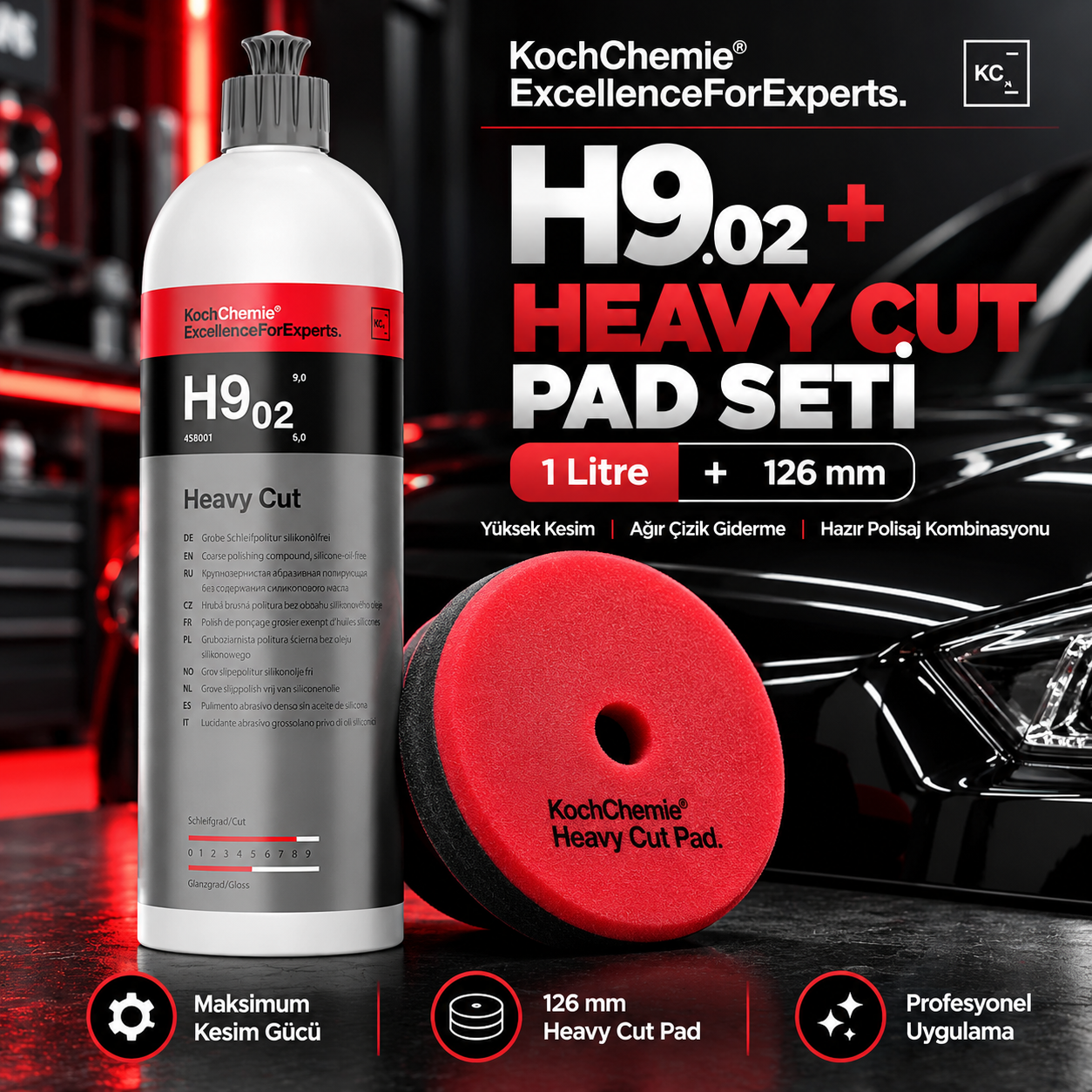 Koch Chemie H9.02 Heavy Cut + 126 mm Heavy Cut Pad Polisaj Seti