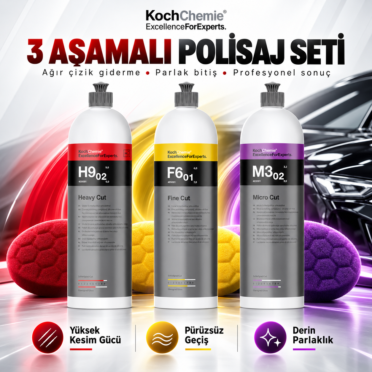 Koch Chemie H9.02 + F6.01 + M3.02 3 Adım Pasta Cila Seti 1 Litre