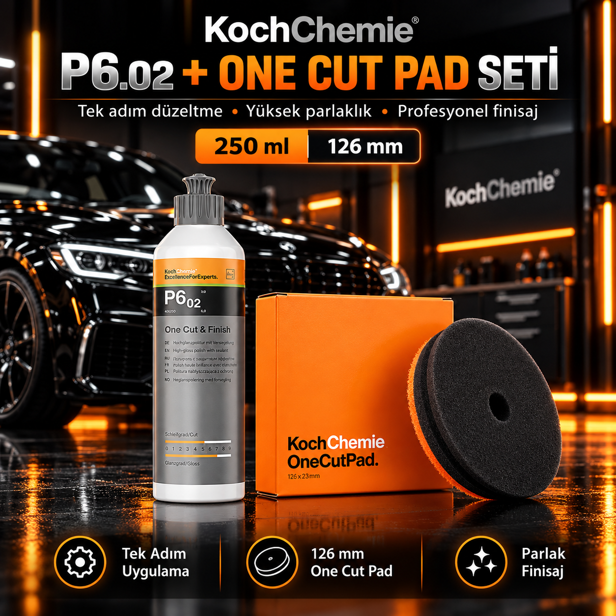 Koch Chemie P6.02 One Cut & Finish 250 ml + 126 mm One Cut Pad Seti